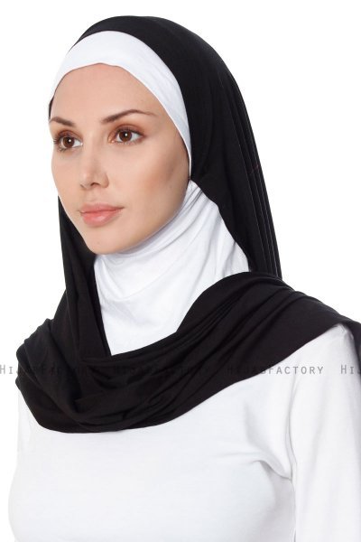 Naz - Svart & Hvit Praktisk One Piece Hijab - Ecardin