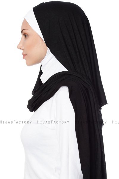 Naz - Svart & Hvit Praktisk One Piece Hijab - Ecardin