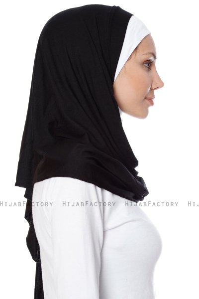 Naz - Svart & Hvit Praktisk One Piece Hijab - Ecardin