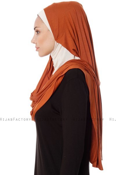 Naz - Mursteinsrød & Lys Beige Praktisk One Piece Hijab - Ecardin