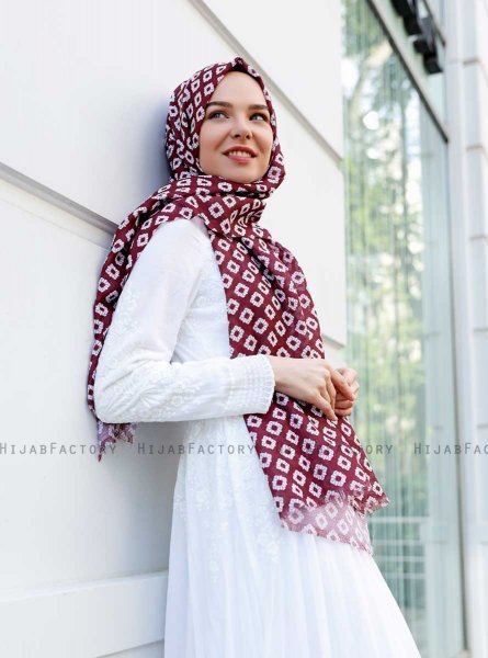 Nesrin - Bordeaux Mønstret Hijab - Sal Evi