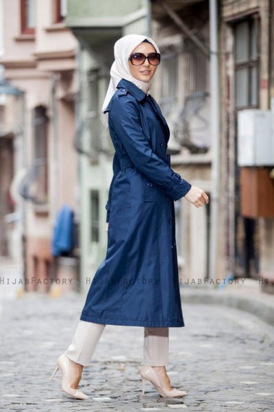 Nevin Marinblå Trenchcoat Miss Cazibe 280597-4
