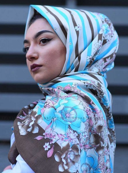 Niusha - Taupe Mønstret Voile Hijab