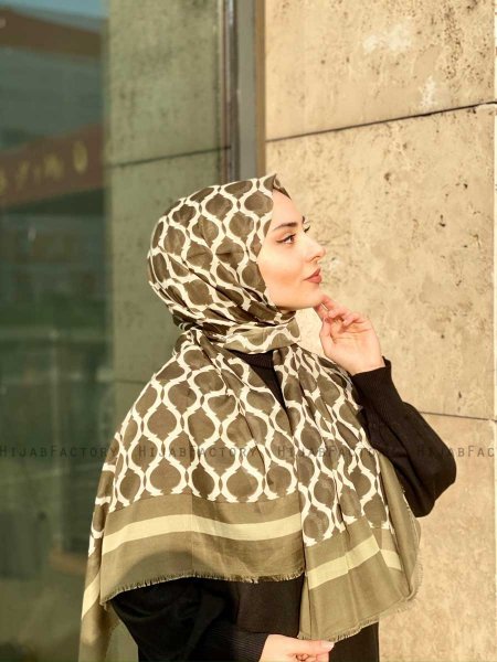 Nona - Khaki Mønstret Bomull Hijab - Mirach