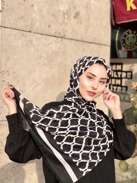 Nona - Svart Mønstret Bomull Hijab - Mirach