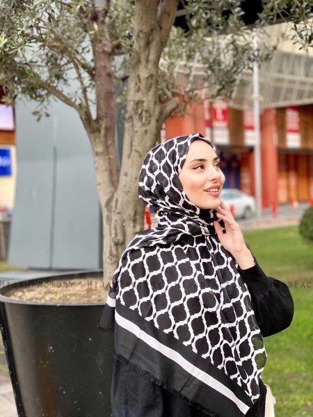 Nona - Svart Mønstret Bomull Hijab - Mirach
