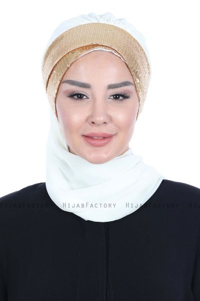 Olga - Creme & Gold Praktisk Hijab