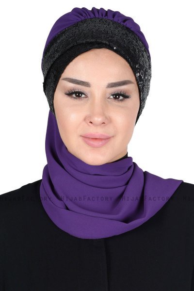 Olga - Lilla & Svart Praktisk Hijab