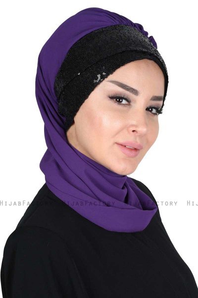 Olga - Lilla & Svart Praktisk Hijab
