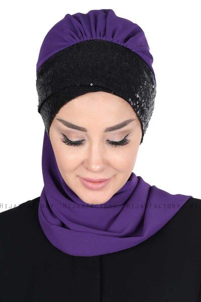 Olga - Lilla & Svart Praktisk Hijab