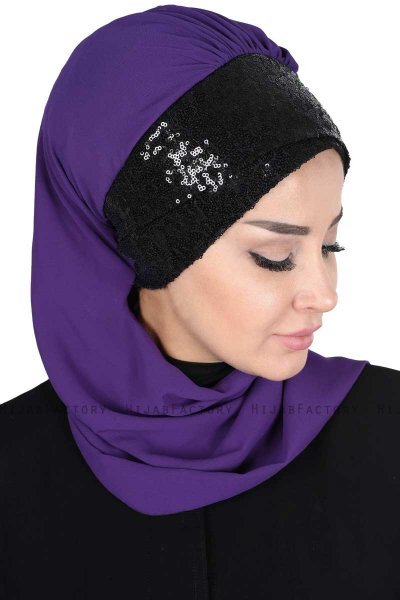 Olga - Lilla & Svart Praktisk Hijab