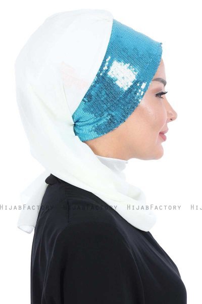 Olga - Offwhite & Blå Praktisk Hijab