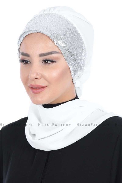 Olga - Offwhite & Sølv Praktisk Hijab