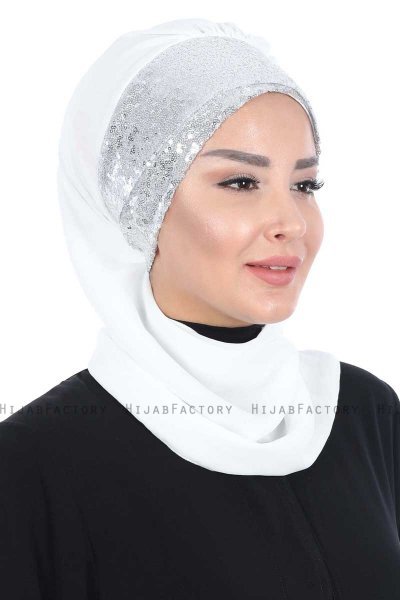 Olga - Offwhite & Sølv Praktisk Hijab