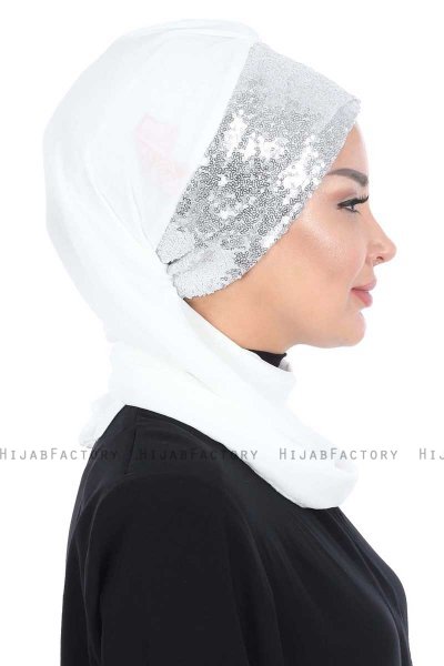 Olga - Offwhite & Sølv Praktisk Hijab