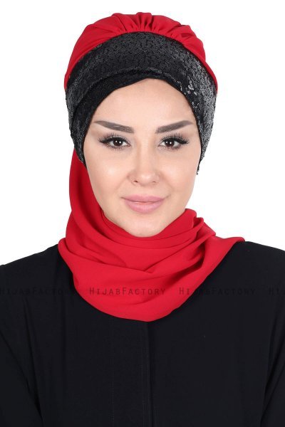 Olga - Rød & Svart Praktisk Hijab