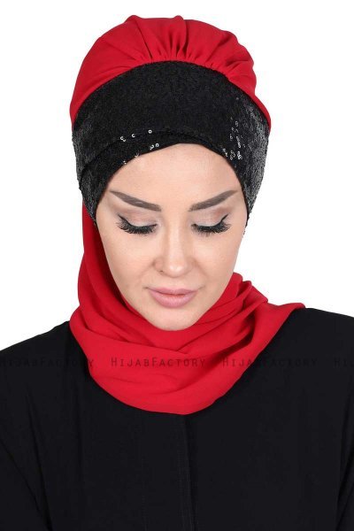 Olga - Rød & Svart Praktisk Hijab