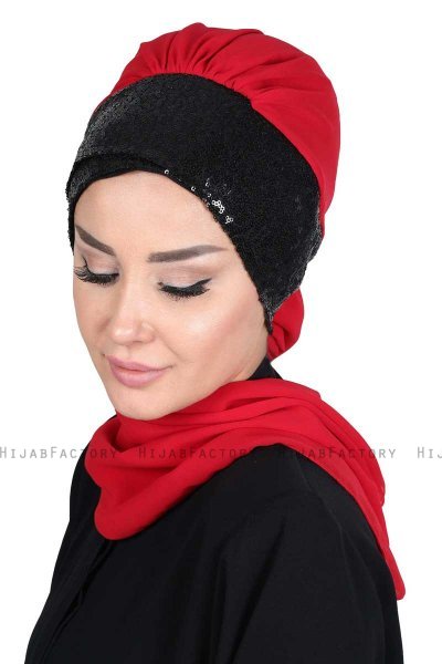 Olga - Rød & Svart Praktisk Hijab