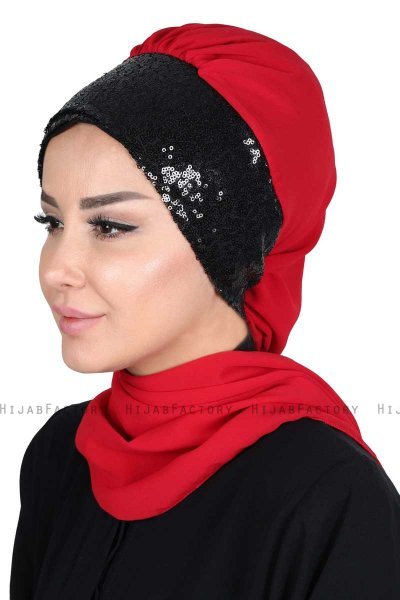 Olga - Rød & Svart Praktisk Hijab