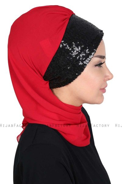 Olga - Rød & Svart Praktisk Hijab