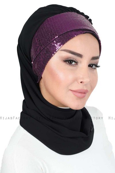 Olga - Svart & Fuchsia Praktisk Hijab