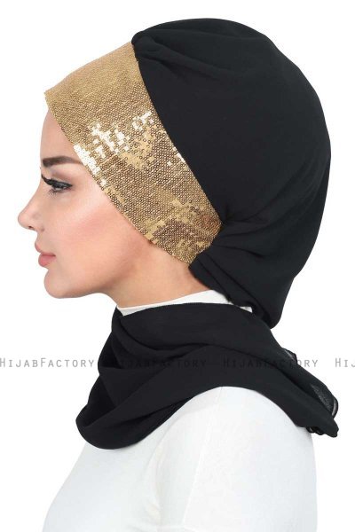 Olga - Svart & Gold Praktisk Hijab