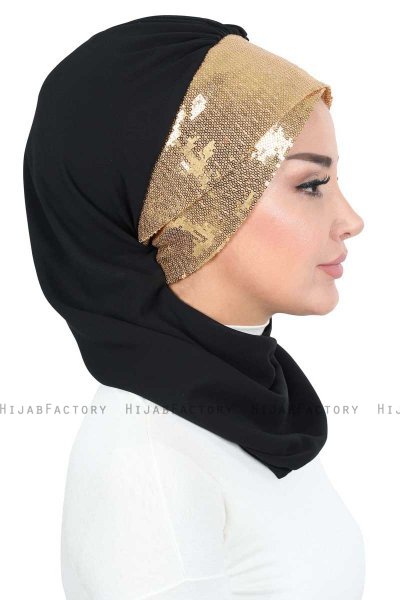 Olga - Svart & Gold Praktisk Hijab