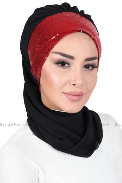 Olga - Svart & Rød Praktisk Hijab