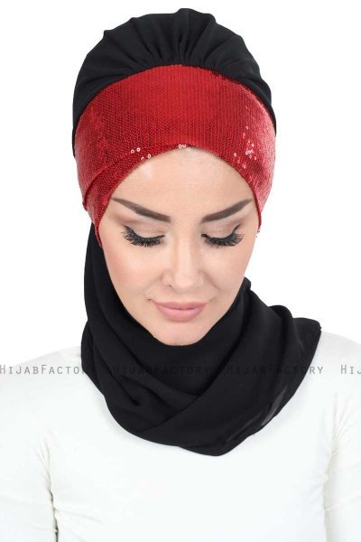 Olga - Svart & Rød Praktisk Hijab