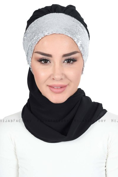 Olga - Svart & Sølv Praktisk Hijab