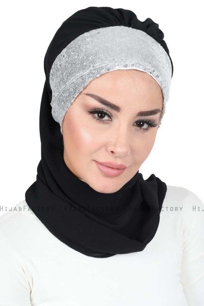 Olga - Svart & Sølv Praktisk Hijab
