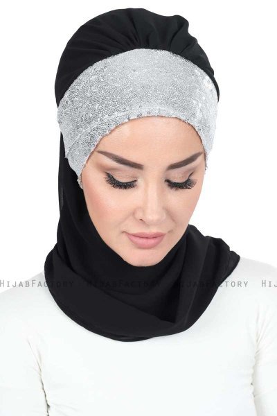 Olga - Svart & Sølv Praktisk Hijab