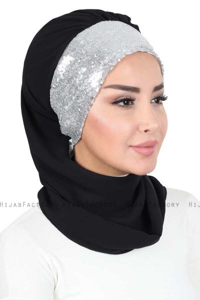Olga - Svart & Sølv Praktisk Hijab
