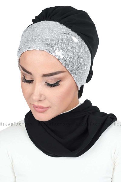Olga - Svart & Sølv Praktisk Hijab