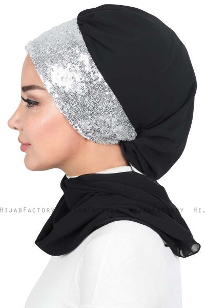 Olga - Svart & Sølv Praktisk Hijab