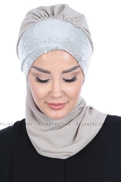 Olga - Taupe & Sølv Praktisk Hijab