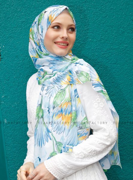 Pariza - Blå Blad Mønstret Hijab