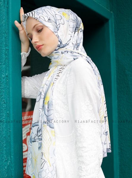 Pariza - Grå Blad Mønstret Hijab