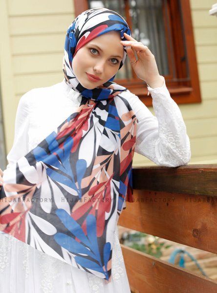 Pariza - Hvit Mønstret Hijab
