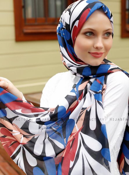 Pariza - Hvit Mønstret Hijab