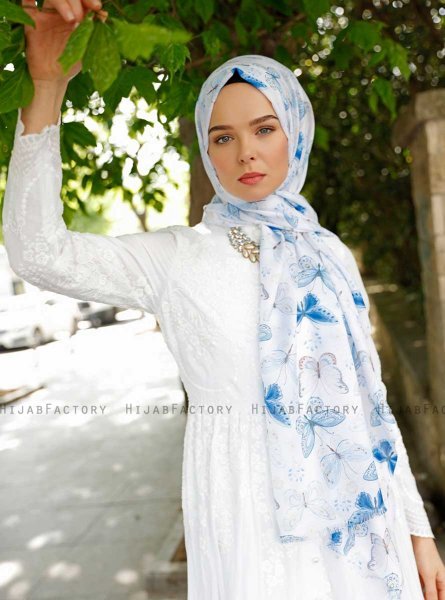 Parwin - Blå Mønstret Hijab - Sal Evi