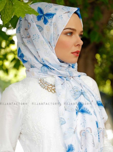 Parwin - Blå Mønstret Hijab - Sal Evi