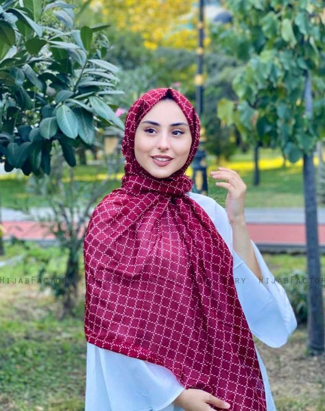 Qiana - Bordeaux Mønstret Bomull Hijab