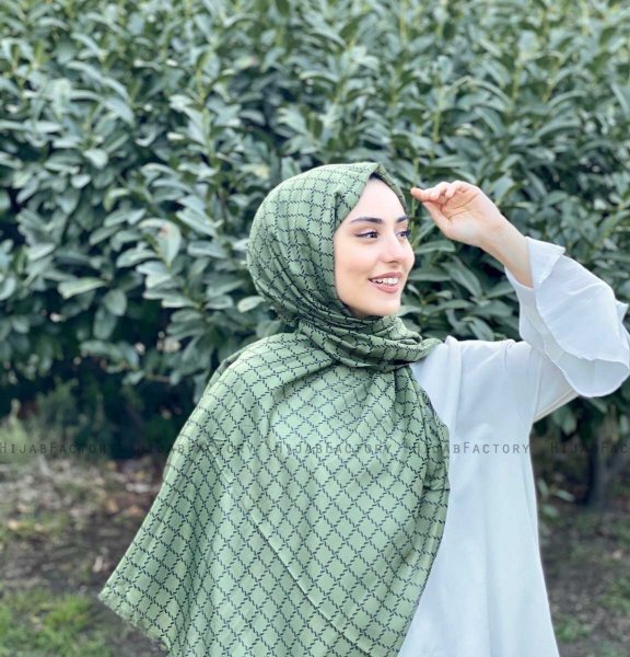 Qiana - Khaki Mønstret Bomull Hijab