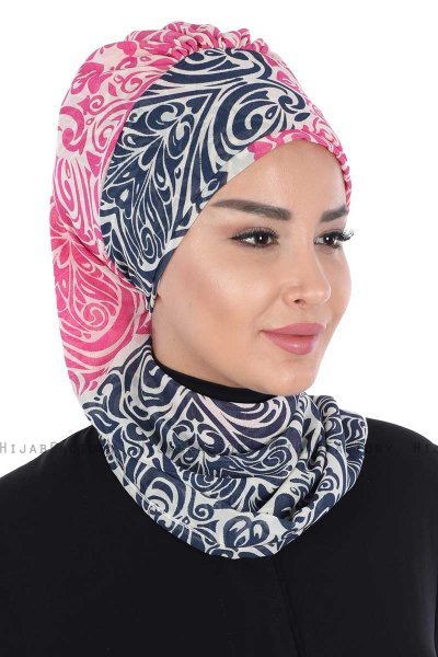 Regina - Marineblå & Fuchsia Chiffon Instant Turban