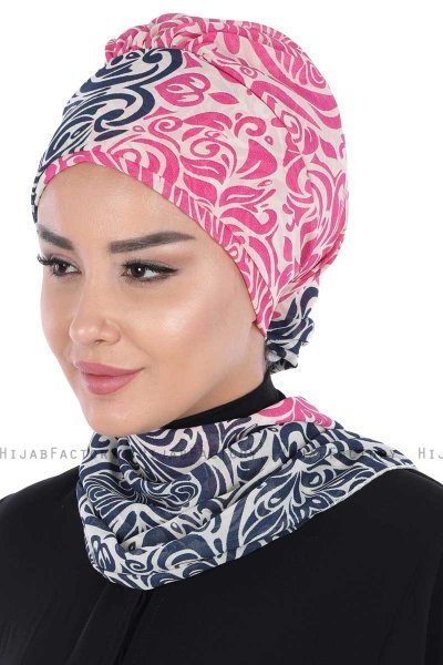 Regina - Marineblå & Fuchsia Chiffon Instant Turban