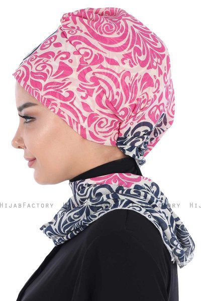 Regina - Marineblå & Fuchsia Chiffon Instant Turban