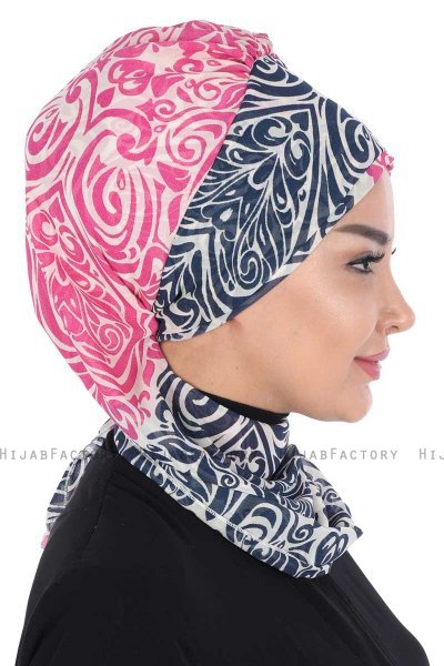 Regina - Marineblå & Fuchsia Chiffon Instant Turban