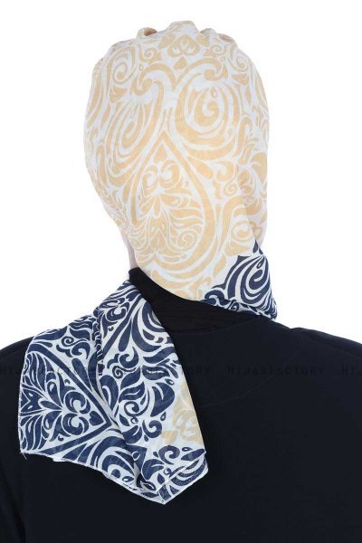 Regina - Marineblå & Gul Chiffon Instant Turban