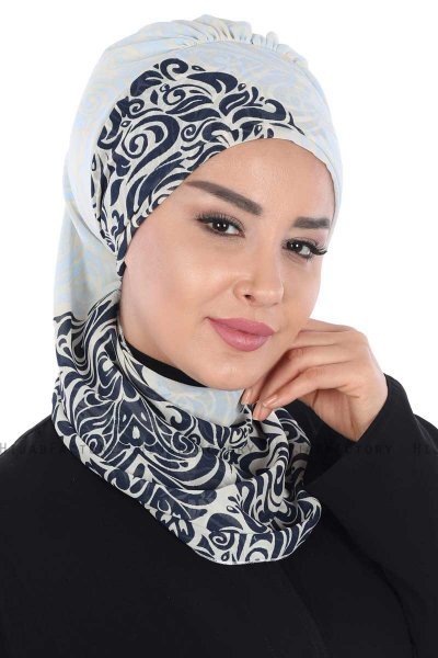 Regina - Marineblå & Lyseblå Chiffon Instant Turban